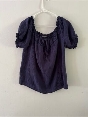 Scarlet Darkness Navy Renaissance Boho Off Shoulder Cotton Top Sz L